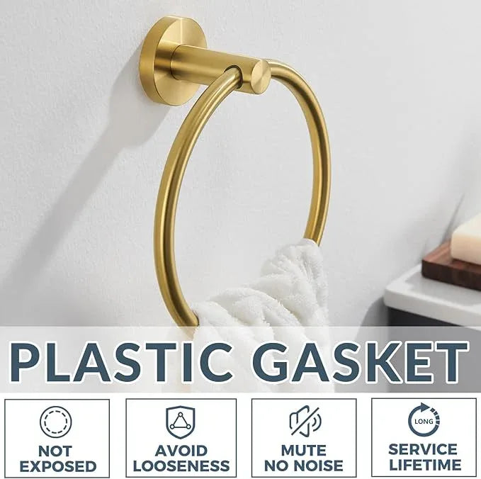 APLusee Brushed Gold Hand Towel Ring, 304 Stainless Steel Flexible Round Towel Holder for Bathroom Kitchen, Wall Mounted - ModernBath