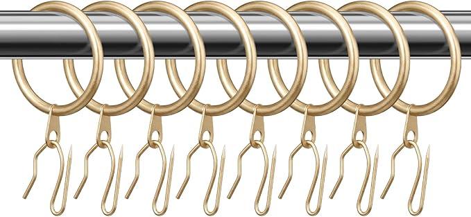 Hotop 30 Pcs Metal Drapery Curtain Rings 0.98/1.26/1.65 inch Interior Diameter and 30 Pcs Hanging Curtain Drapery Pin Hooks for Window Door Shower(Champagne Gold,42mm) - ModernBath