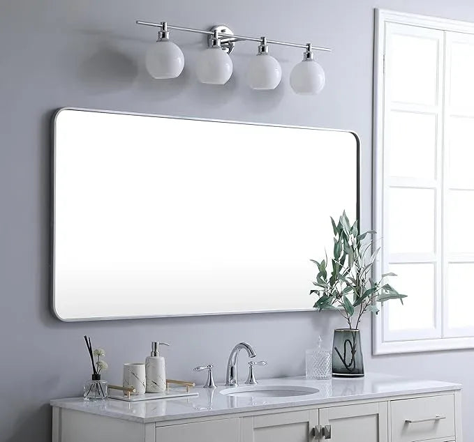 ARS Concepts Aura, Soft Corner Metal Rectangular Mirror 30X60 Inch in, Modern, Silver - ModernBath