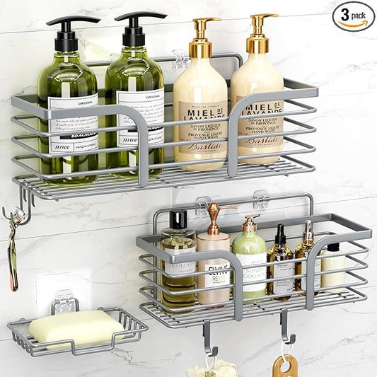Yougai Shower Caddy 3 Pack, Adhesive Shower Shelf Organizer Rack, Rustproof Stainless Steel Bathroom Organizers and Storage, Large Capacity Wall Mounted No Drilling Bathroom Accessories - ModernBath