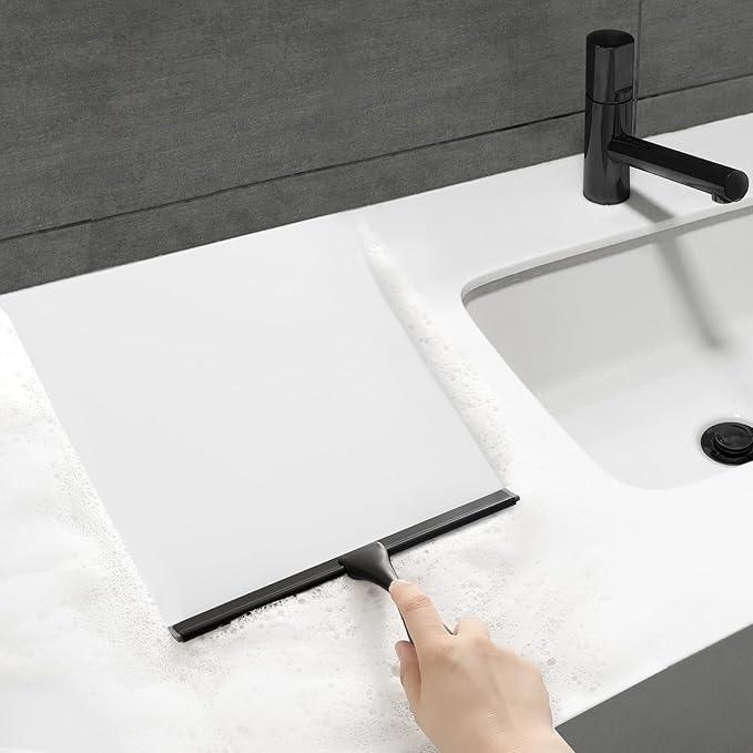 HIWARE All-Purpose Shower Squeegee for Shower Doors, Bathroom, Window and Car Glass - Black, Stainless Steel, 12 Inches - ModernBath
