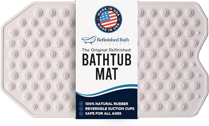 The Original Refinished Bathtub Mat - No Suction Cup Bath Mat, Designed for Textured and Refinished Bathtubs Made of Rubber Not Cheap Plastic, Great for Children and Elderly (White) - ModernBath