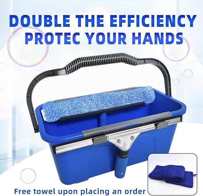HYCDFCS Squeegee with Shelf Storage for Window Cleaning,Window Cleaning Squeegee kit with Bucket&Microfiber Scrubber,Bathroom,Shower Doors,Mirrors,Tiles,and Car Windows Blue - ModernBath