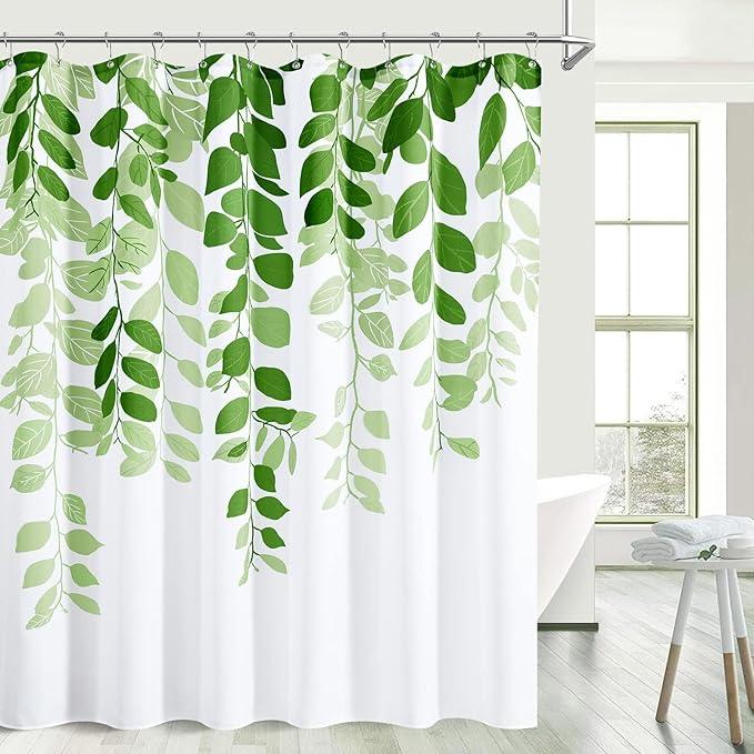 BOODII Light Green Spring Shower Curtain for Bathroom Sage Eucalyptus Cloth Shower Curtain Set Farmhouse Leaf Floral Bathroom Decor Lime Green Floral Watercolor Leaves Spring Bath Curtains 72x78 - ModernBath