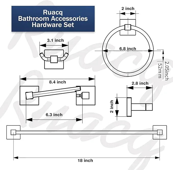 Ruacq 4pcs Bathroom Hardware Set-Toilet Paper Holder-Towel Ring -Towel Hooks for bathrooms-18 Inch Towel Bar Stainless Steel Wall Mounted, Bathroom Accessories Set (Brushed Nickel) - ModernBath