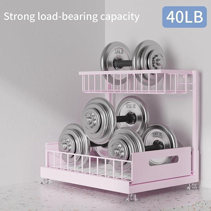 Under Sink Organizer Storage 2-Tier Premium Metal Pull-Out Racks, Height Adjustable, Heavy Dut and Easy Installation for Kitchen & Bathroom Organizers 1 Pack Pink - ModernBath