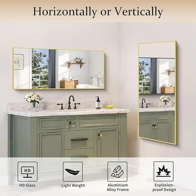 COFENY Gold Bathroom Mirror for Wall, 20x48 Inch Rectangle Mirror with Metal Frame, Modern Vanity Mirrors for Bathroom Living Room, Entryway Hangs Horizontal or Vertical - ModernBath