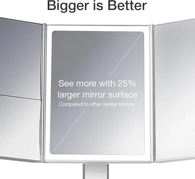 Fancii Makeup Mirror with Natural LED Lights, Lighted Trifold Vanity Mirror with 5X & 7X Magnifications - 40 Dimmable Lights, Touch Screen, Cosmetic Stand - Sora (White) - ModernBath