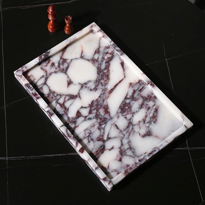 Real Luxurious Natural Marble Vanity Tray Genuine Marble Storage Tray for Home Decor Stone Tray for Bathroom/Kitchen/Vanity/Dresser Non-Resin/Non-Ceramic/Viola Tablet Set - ModernBath