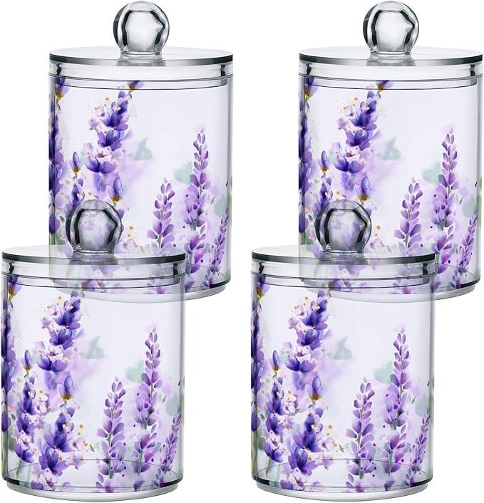 BOENLE 2 Pack Qtip Holder Dispenser Purple Lavender Storage Canister Bathroom Acrylic Plastic Apothecary Jars Vanity Organizer Lid for Cotton Swab/Ball/Pad - ModernBath