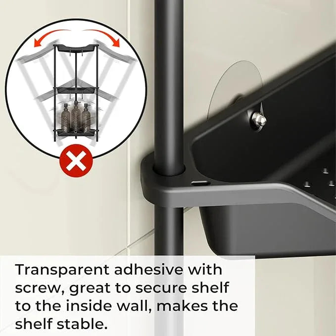 ODesign 5 Tier Floor Standing Corner Shower Caddy Organizer, Plastic Metal Floor Corner Shelf Storage Rack for Bathroom Black- Rustproof - ModernBath