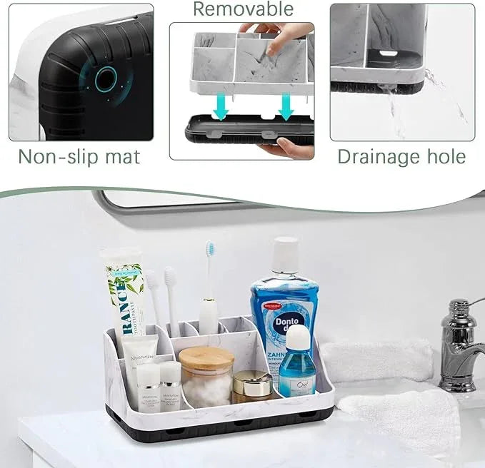 GFWARE Marble Bathroom Countertop Organizer - Detachable 7 Slots Kids Electric Toothbrush and Toothpaste Holde Drainage for Bathroom Accessories Organization Counter Vanity Storage, Black - ModernBath