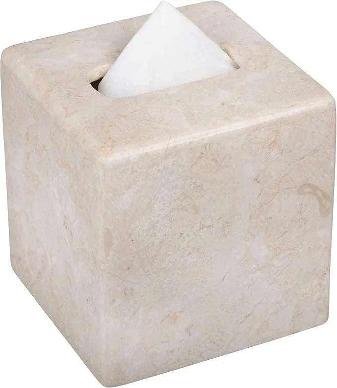 Creative Home Luxury Natural Champagne Marble Tissue Box Cover Heavy-Duty Square Facial Tissue Holder, Hand-Carved for Bathroom Bedroom Living Room, Elegant Durable, Beige, 5.4 x 5.4 x 5.6 H Inch - ModernBath