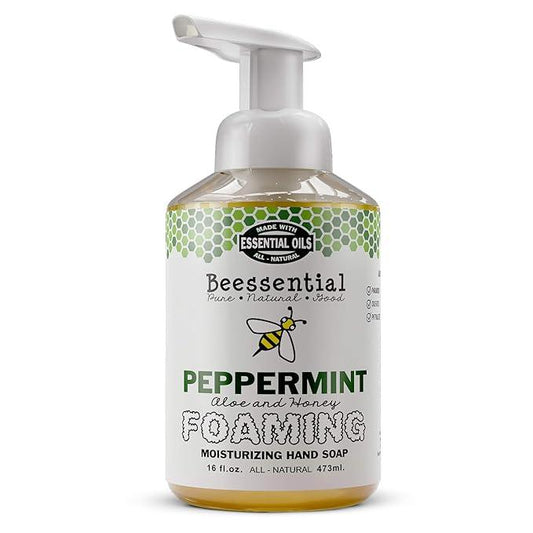 Beessential All Natural Foaming Hand Soap, Peppermint Essential Oils, Made with Moisturizing Aloe & Honey - Made in the USA, 16 oz - ModernBath