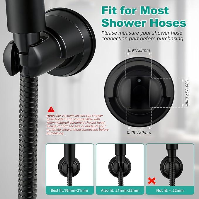 Hibbent 2 Pack Vacuum Suction Cup Shower Head Holder, Removable Shower Head Bracket, Height Adjustable Wall Mount ABS Plastic Suction Holder for Handheld Showerhead, Matte Black - ModernBath