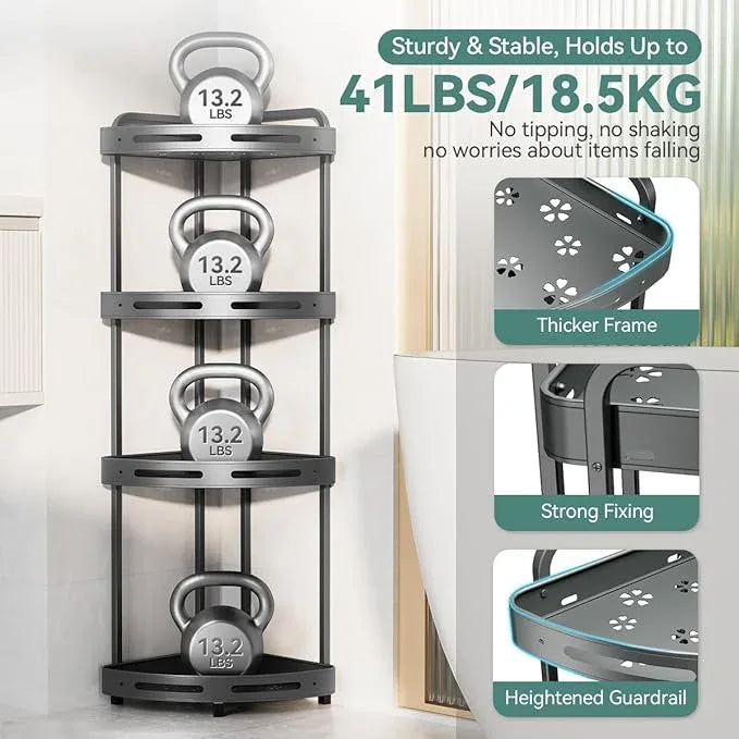Corner Shower Caddy Stand, 4 Tier Standing Shower Organizer with Soap Holder, Rustproof Shower Shelves for Bathroom Shampoo Storage, Grey - ModernBath