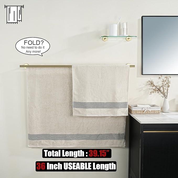 JQK Double Bath Towel Bar, Brushed Gold 39 Inch 304 Stainless Steel Thicken 0.8mm Towel Rack for Bathroom, Towel Holder Wall Mount, Useable Length 36 Inch, TB100L36-BG - ModernBath