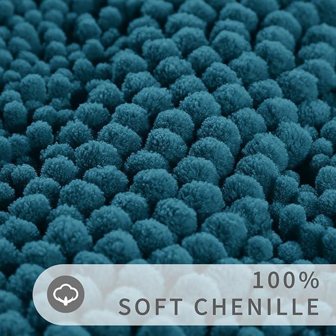 Yimobra Toilet Rugs U Shaped Washable 24 x 20, Non Slip and Super Absorbent Toilet Mat, Quick Dry, Ultra Luxury Microfiber Chenille Plush Fluffy Contour Bath Rugs for Toilet Base, Peacock Blue - ModernBath