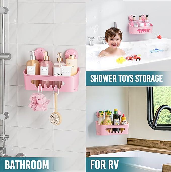 TAILI Shower Caddy Suction Cup, Heavy Duty Bathroom Organizer, Removable Shelves for Inside Shower, Shampoo, Waterproof Suction Plastic Storage for Bathroom Accessories Holder, Pink - ModernBath