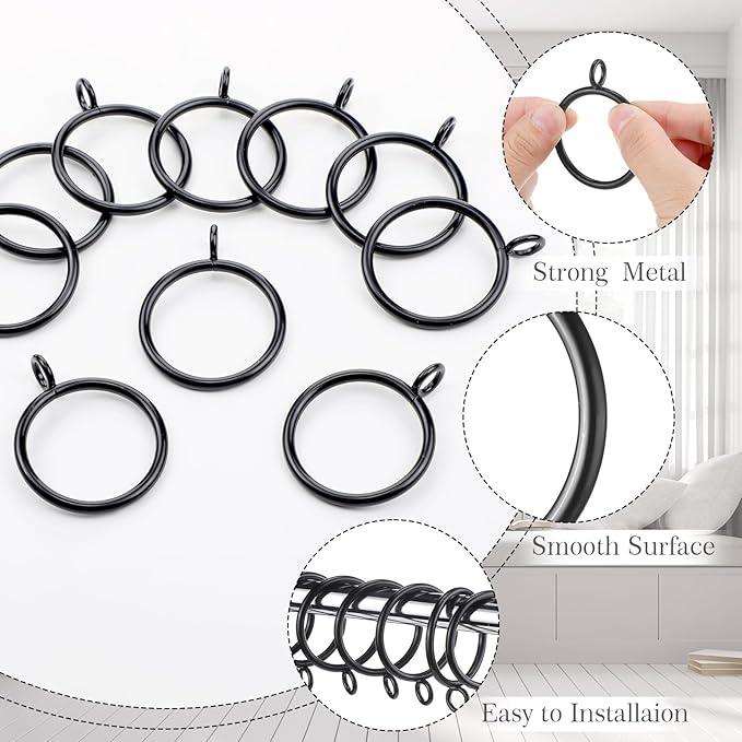 Maitys 200 Pcs Metal Curtain Rings with Eyelet 1.5-inch Inner Diameter Eyelet Curtain Rings for Drapery Clips Hooks for Sliding Window Bathroom Door Shower Rod (Black) - ModernBath