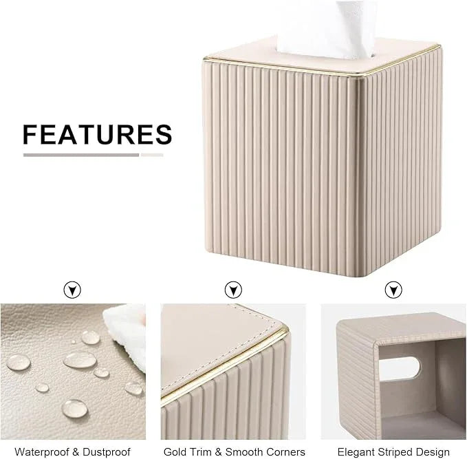 KINGFOM Square Tissue Box Cover, PU Leather Tissue Box Holder for Kleenexs with Magnetic Bottom Cover for Facial Tissues/Napkins, Office & Living Room Decor Box Beige - ModernBath