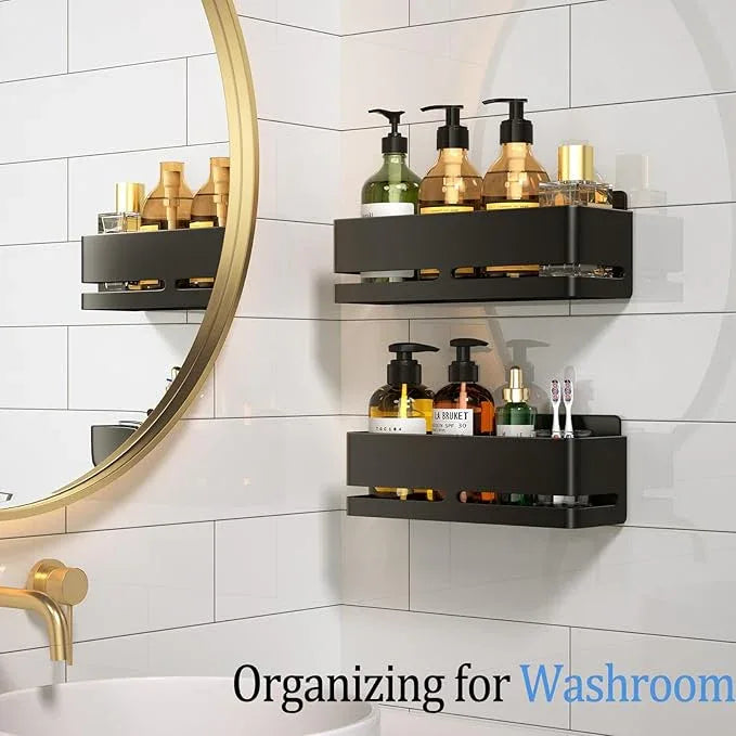 Shower Shelf, 2-Pack, Heavy-Duty Bathroom Storage Shelf, Large Capacity No-Drill Bathroom Organizer, Black Metal Storage Basket, Adhesive Installation - ModernBath