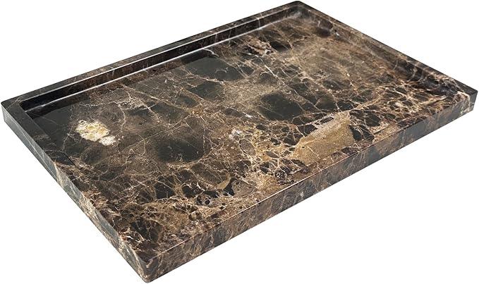 GHYFGD Natural Marble Tray for Bathroom Countertop, Dark Brown Marble Stone Tray for Kitchen Counter (Coffee Net, 12" x 8") - ModernBath