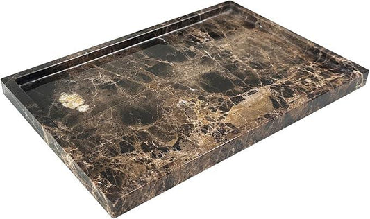GHYFGD Natural Marble Tray for Bathroom Countertop, Dark Brown Marble Stone Tray for Kitchen Counter (Coffee Net, 12" x 8") - ModernBath