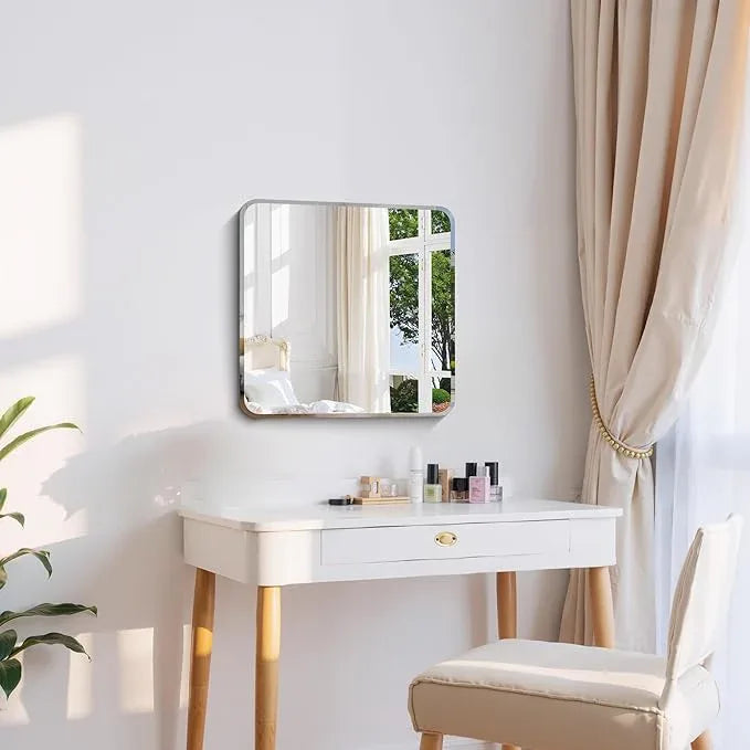 CILIBER Beveled Frameless Mirror, 18x18 Square Bathroom Mirror Rounded Corner, 18 inch Frameless Vanity Mirror, Shatterproof Lightweight Design Wall Mirror for Bedroom Living Room Entryway - ModernBath