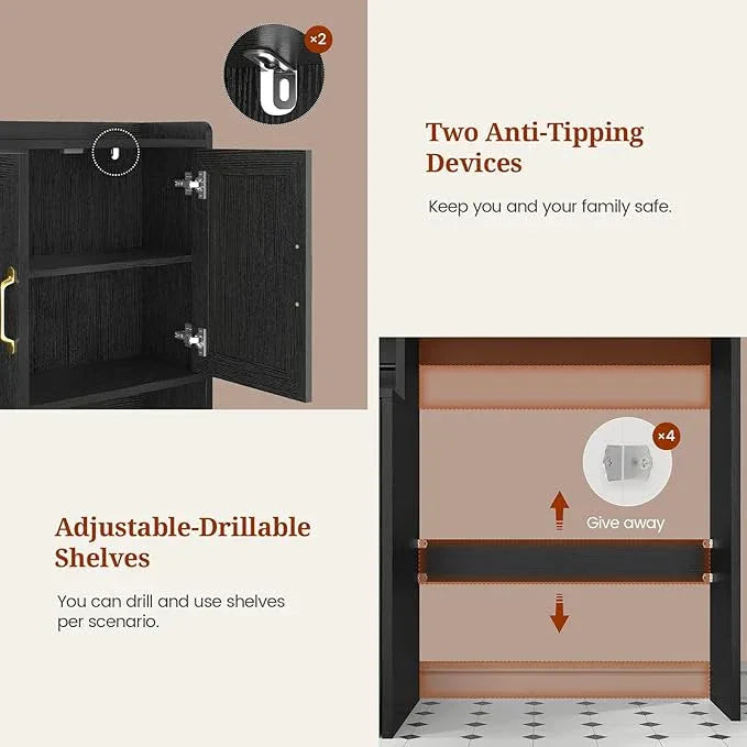Over The Toilet Storage Cabinet with Pulley, Bathroom Cabinet, Space Saver W/Adjustable Shelf Rack for Bathroom, Restroom, Laundry (Black-Type A) - ModernBath