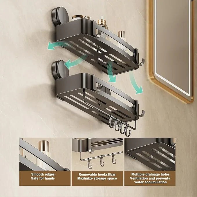 VOLPONE Shower Caddy Suction Cup, 1 Pack Corner Shower Shelves No Drilling, Showers Organizer Storage with Towel Bar & Removable Hooks, Bathroom Shower Shelf Rack for Inside Showers, Square - ModernBath