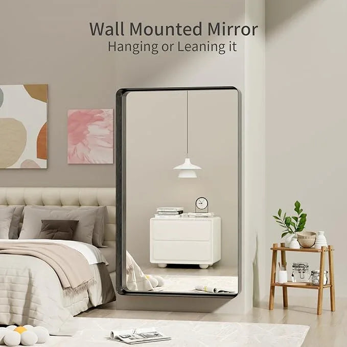 Koonmi Black Wall Mirror for Bathroom, 36x60 Inch Matte Deep Framed Rounded Rectangle Vanity Mirror for Farmhouse Living Room, Tempered Glass, Anti-Rust, Vertically or Horizontally - ModernBath