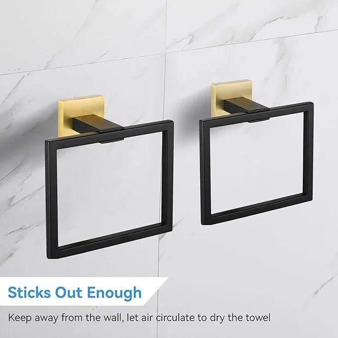 LANC Hand Towel Holder for Bathroom Wall Mount Matte Black and Brushed Gold Square Hand Towel Holder for Bath Lavatory SUS304 Stainless Steel Modern Style Shower Towel Towel Racks Hanger, A8896GK - ModernBath