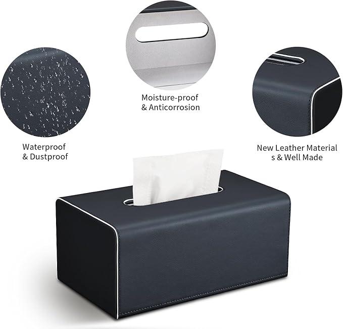 KINGFOM Tissue Box Cover, PU Leather Rectangular Tissue Box Holder with Magnetic Bottom Cover for Facial Tissues/Napkins, Office & Living Room Decor Box (Black) - ModernBath