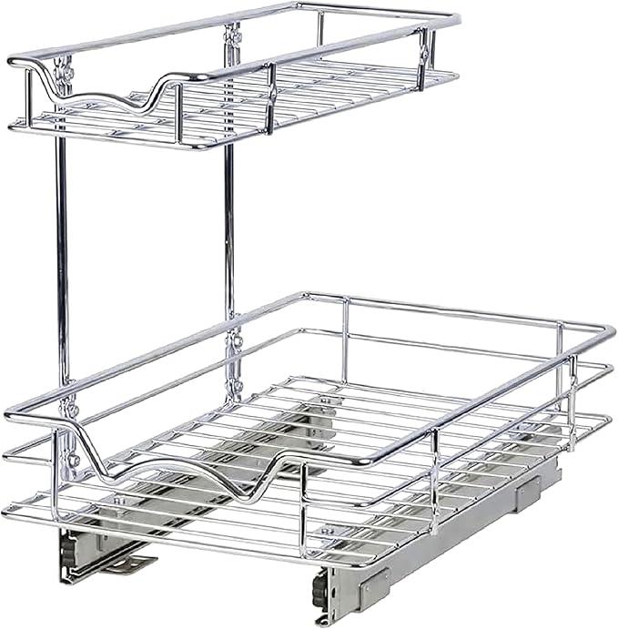 HOLDN’ STORAGE Under Sink Organizers and Storage - 2 Tier slide out Cabinet Organizer With Sliding Drawers For Inside Cabinets- Lifetime Limited Warranty 11" W x 18" D x 15”H, Chrome - ModernBath