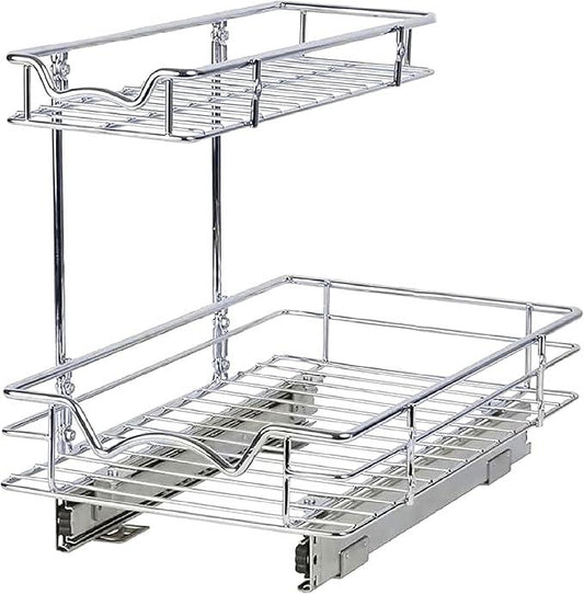 HOLDN’ STORAGE Under Sink Organizers and Storage - 2 Tier slide out Cabinet Organizer With Sliding Drawers For Inside Cabinets- Lifetime Limited Warranty 11" W x 18" D x 15”H, Chrome - ModernBath