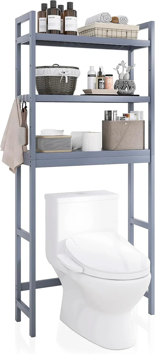 SMIBUY Bathroom Storage Shelf, Bamboo Over-The-Toilet Organizer Rack, Freestanding Toilet Space Saver with 3-Tier Adjustable Shelves (Grey) - ModernBath