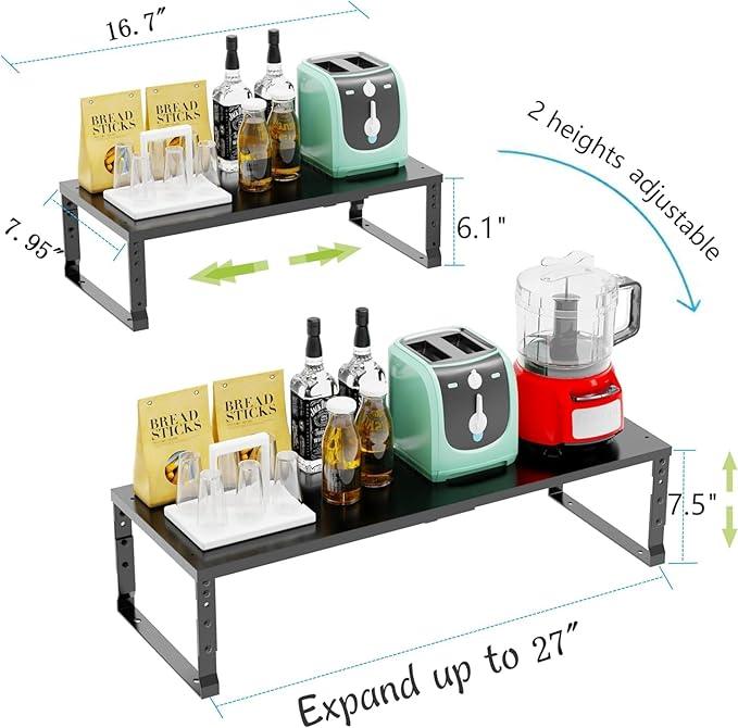 Expandable Stackable Spice Rack Organizer for Kitchen Cabinet,Adjustable Counter Shelf, countertop, Pantry,Cupboard,Bathroom,Bedroom(1Pack/Black/Medium) - ModernBath