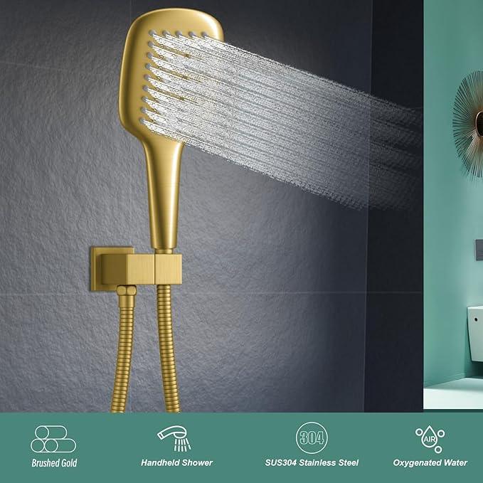 HONGTONGSOWER Brushed Gold Shower Head Sprayer with 59 Inch Hose And Bracket Wall Mount Handheld Showerheads SUS304 Stainless Steel Handheld Shower Wand Single Function Shower Set - ModernBath