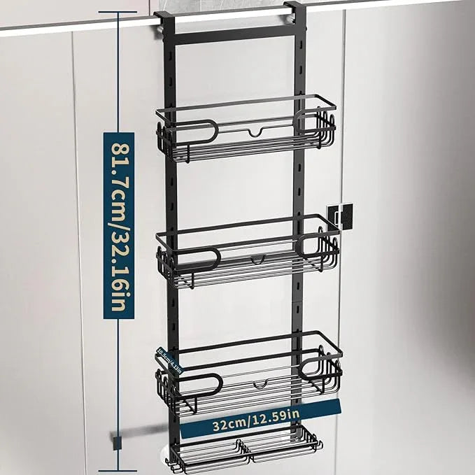 Consumest Over The Door Shower Caddy - 4 Tier Adjustable Hanging Shower Organizer Shelf with 2 Soap Holders & 22 Hooks, Rustproof Easy Installation Hanging Storage Rack for Bathroom, Black - ModernBath