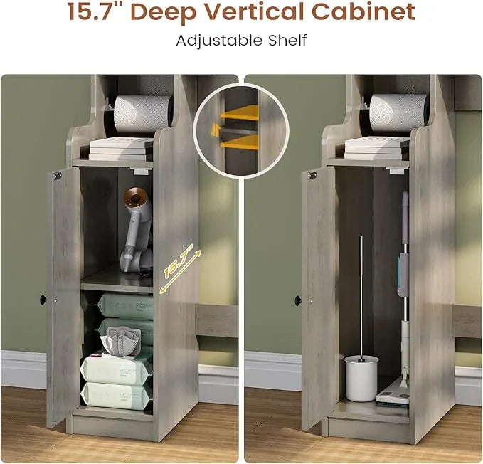 Itaar Over The Toilet Storage Cabinet, Over Toilet Bathroom Organizer with Glass Doors & Toilet Paper Holder Stand, Home Space-Saving Toilet Rack, for Bathroom, Restroom, Laundry, Grey - ModernBath