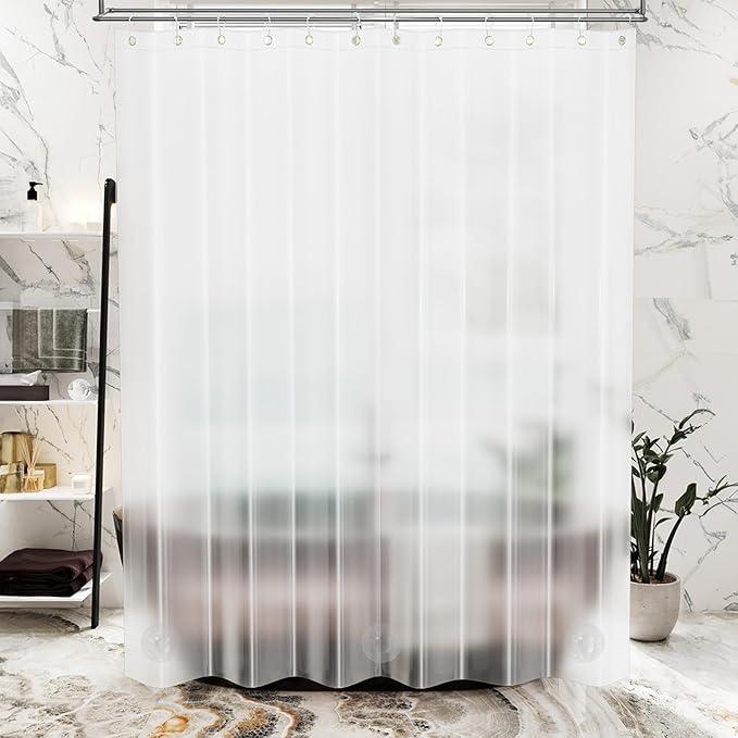 AmazerBath Plastic Shower Curtain 84 Inches Long, 72 x 84 Frosted Weighted Extra Long Shower Curtain, PEVA Heavy Duty Tall Bathroom Curtains with 3 Big Clear Weighted Stones and 12 Grommet Holes - ModernBath