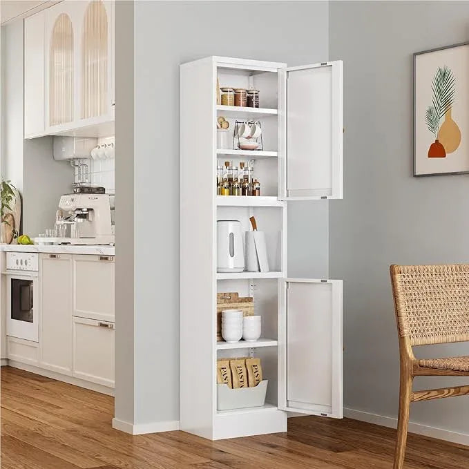 Metal Bathroom Storage Cabinet, 67" Tall Narrow Freestanding Floor Cabinet with Adjustable Shelves and Open Compartment, Slim Metal Locker for Laundry, Kitchen, Dining Room - ModernBath
