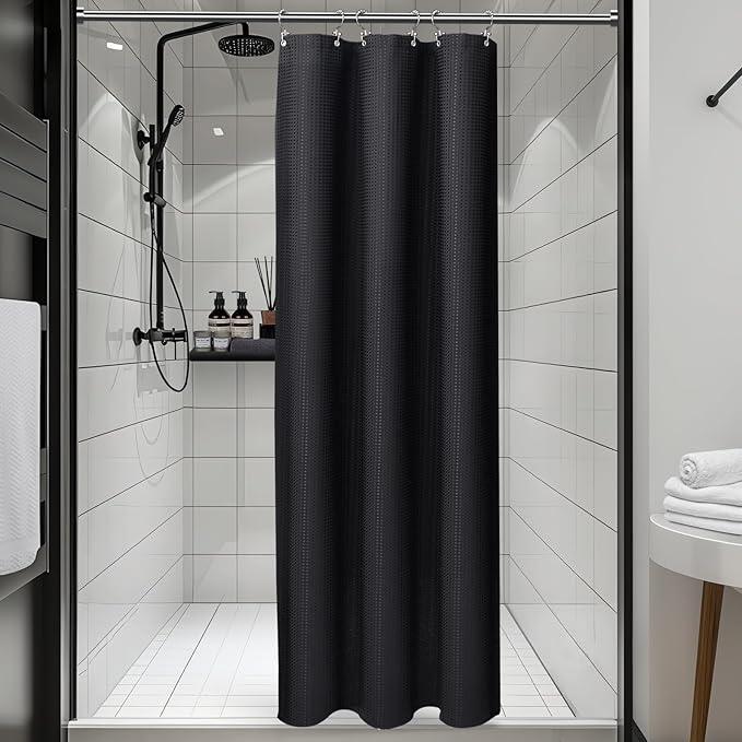Vipfree 3 in 1 Shower Curtain Set, Waffle Shower Curtain and Liner Set with 6 Double Sided Shower Curtain Hooks, 258GSM Luxury Weighted Cloth Shower Curtains for Bathroom, 36 W x 72 H, Black - ModernBath
