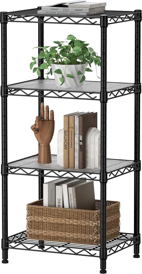 SINGAYE 4 Small Shelves Storage Shelf Wire Shelving Unit Metal Shelf Adjustable Organizers Storage Shelving with Wheels for Bathroom Laundry Room Kitchen Pantry11.5”D x 17.3”W x 44.5”H Black - ModernBath