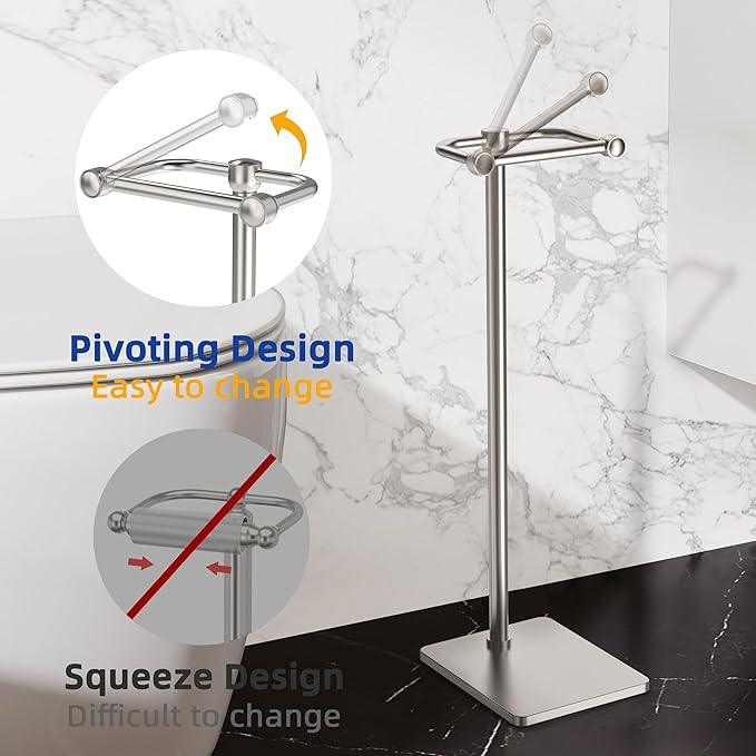 RUACQ Toilet Paper Holder Stand, Bathroom Toilet Paper Roll Holder Free Standing, Toilet Tissue Holder Stand with Post Pivoting Design, Stable Weighted Base, SUS304 Stainless Steel (Brushed Nickel) - ModernBath