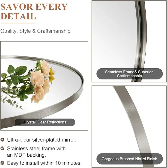ANDY STAR Brushed Nickel Oval Mirror,24 x 36 Inch Bathroom Mirror Brushed Nickel Stainless Steel Metal Frame, Oblong Mirror Pill Shaped Mirrors for Bathroom Wall Mount Horizontal or Vertical - ModernBath