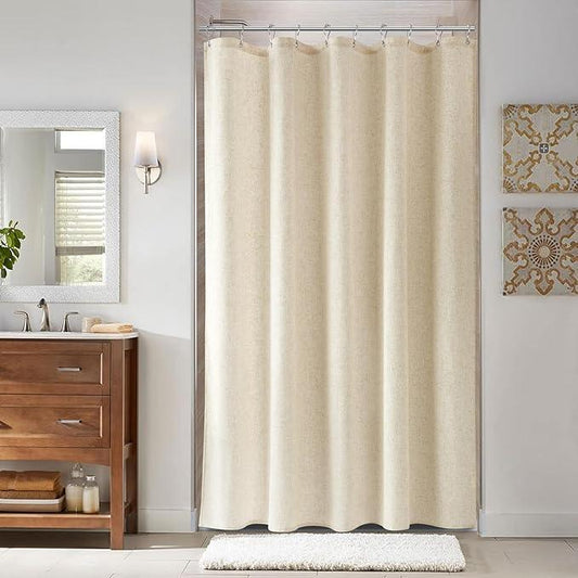 Naturoom Beige Linen Shower Curtain, Textured Fabric Shower Curtains for Bathroom Modern Farmhouse Neutral Tone Premium Quality Fabric Bohemian Rustic Cottage Country Bathroom Decor, Cream, 60 x 72 - ModernBath