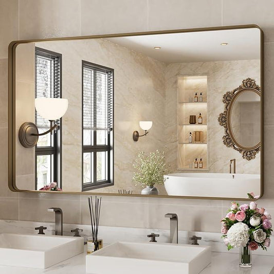 WEER 50x30 Inch Bronze Bathroom for Wall, Farmhouse Oil Rubbed Bronze Mirror, Rectangle Bronze Vanity Mirror with Aluminum Alloy Brushed Metal Frame, Tempered Glass, Anti-Rust (Horizontal/Vertical) - ModernBath