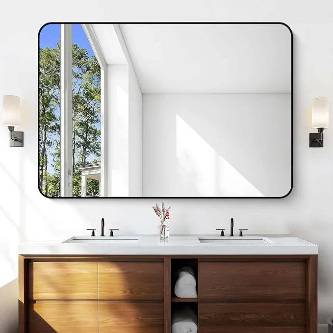 CIVENO Large Bathroom Mirror, 60 x 40 inch Black Rectangle Mirror, Metal Framed Rectangular Vanity Mirror, Rounded Corner Wall Mounted Mirror for Over Sinks Bedroom Living Room Horizontal/Vertical - ModernBath